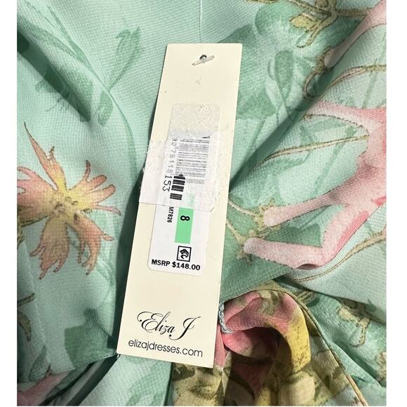 Eliza J Floral Wrap Front Sleeveless Midi Dress Women's 8 Mint Green Floral NWT - Picture 10 of 12